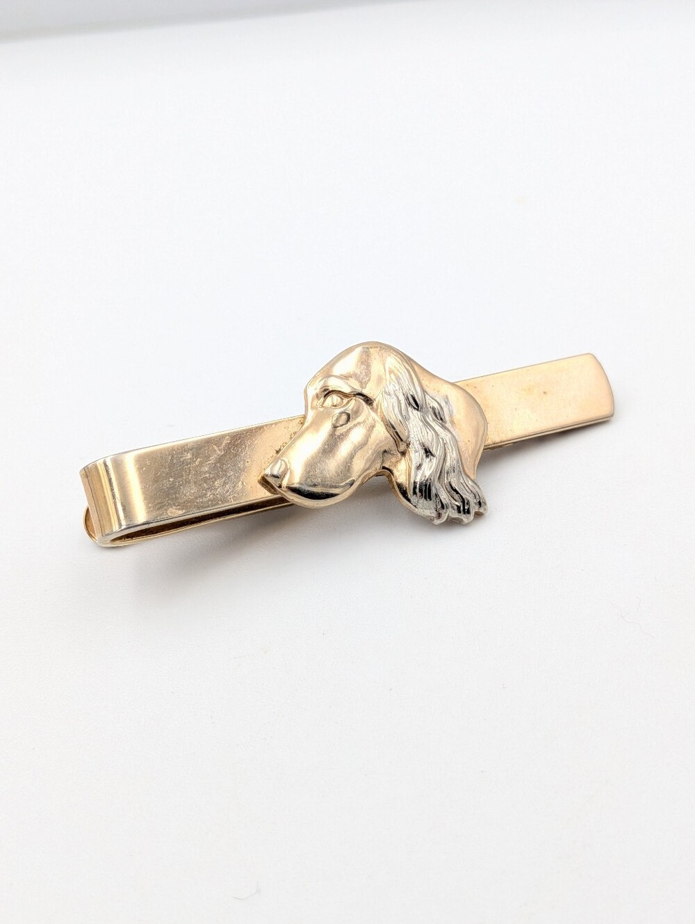 Vintage two tone gold tone silver tone dog tie clip